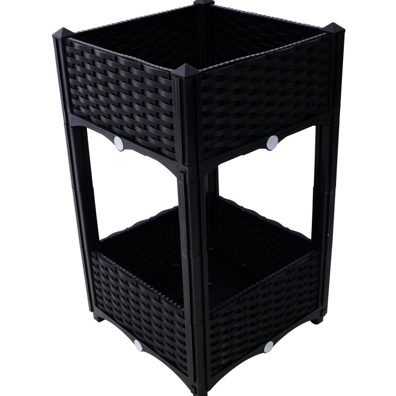 Outdoor Standing Planter - Elevated Garden Box With Drainage Black, 15.7"X15.7"X27.7" For Growing Veggies, Flowers, Herbs Raised Bed Enabled Grow A Variety Of Vegetables,