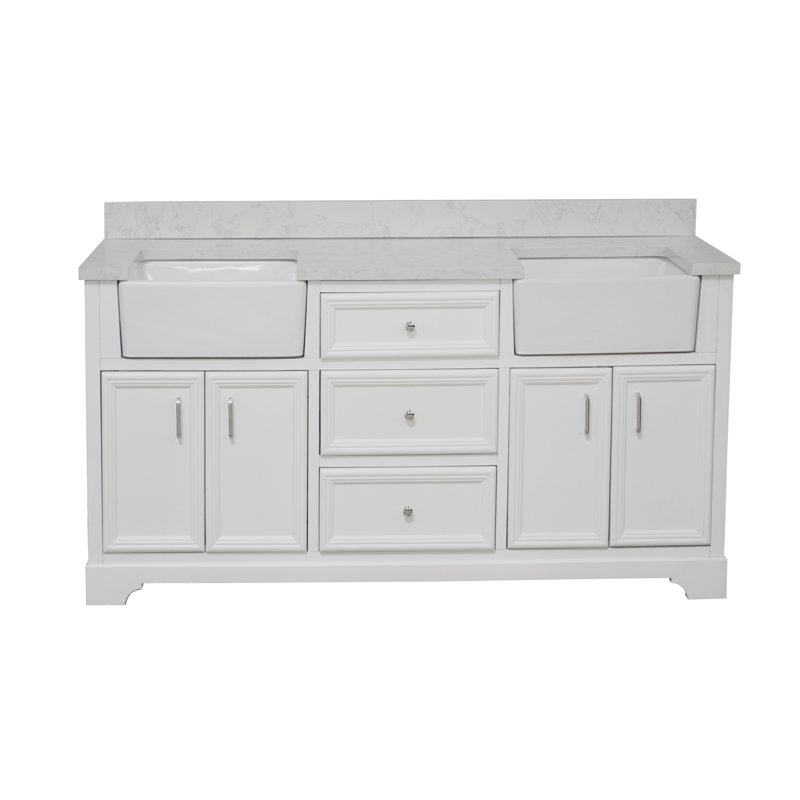 Ensemble de meuble-lavabo double 72 po Emiliano, Blanc, Carrare d'ingénierie