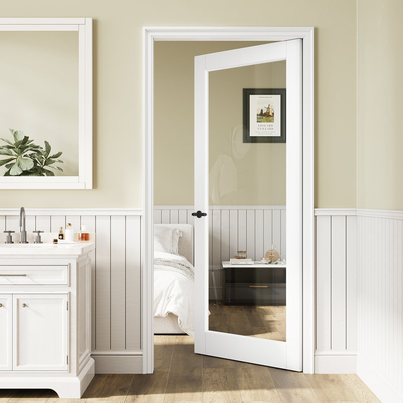 32“x80"Interior 1-Lite Clear Glass Primed Slab Door Prefinished Solid Core Wood Standard Door by Ark Design , 32" x 80"