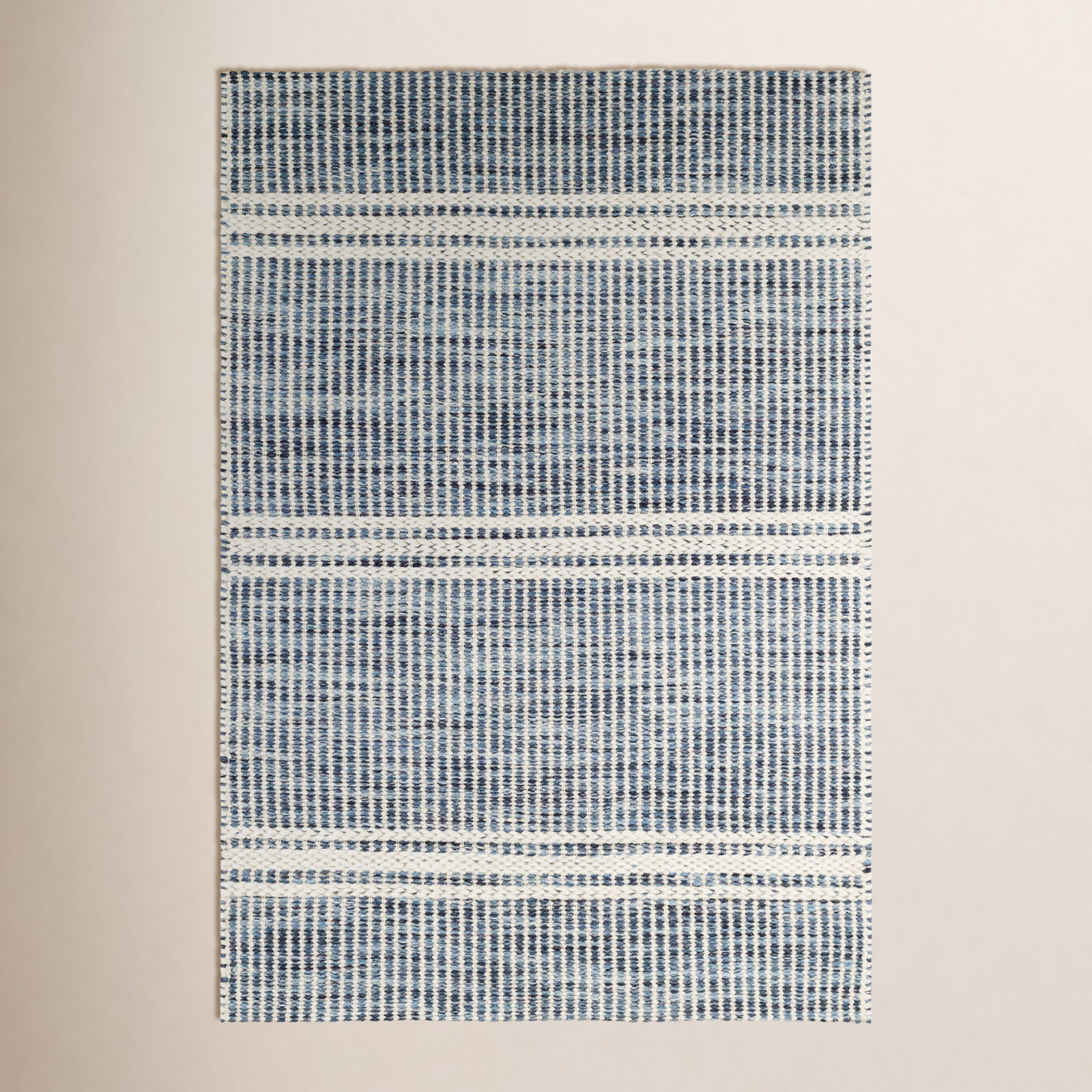 Malta Hand-Woven Striped Wool Rug, Rectangle 4' x 6', Blue