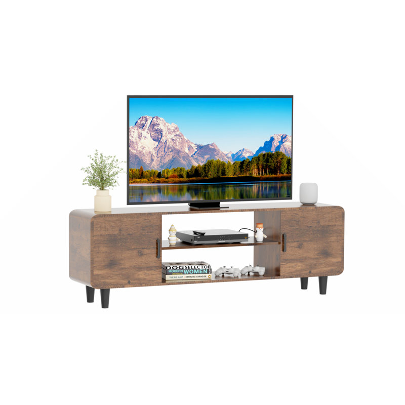 Versatile Rustic TV Stand With Storage Cabinets Wood Console Table TV Console Table With Storage
