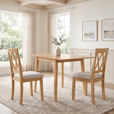 3-Piece Extendable Dining Set with Drop Leaf Table and Upholstered Chairs for Small Spaces