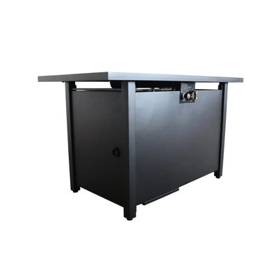 25" H 42" W Steel Outdoor Fire Pit Table With Lid - Stylish Pit, Rustproof Steel, Stainless Surface, Included Lava Rocks, Side Door For Natural Gas, Ignition Control, Protective Cover, Black X Cozy