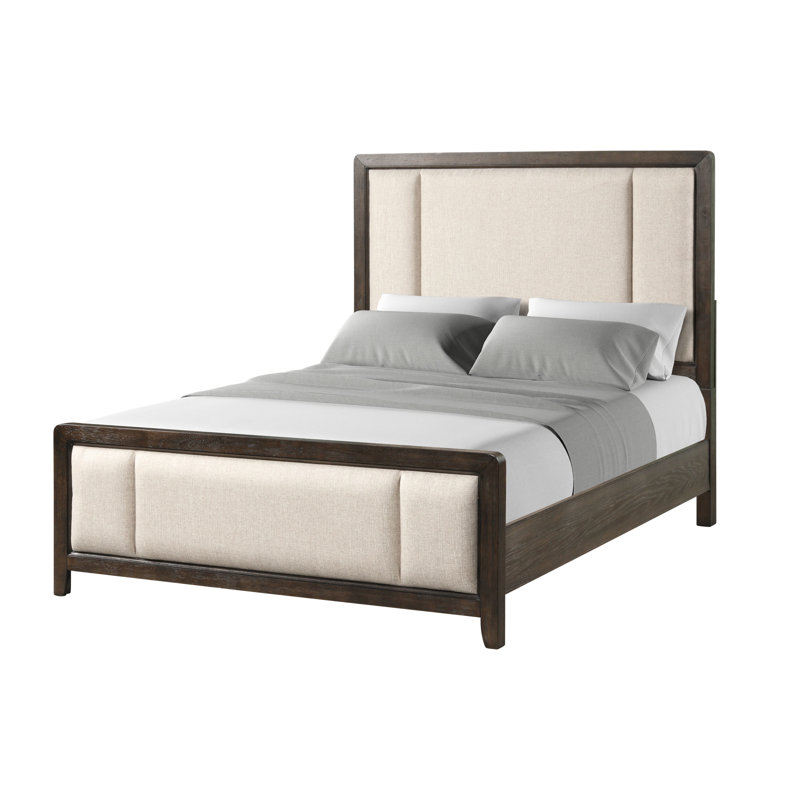 Grande tête de lit tapissier à finition brun antique et style traditionnel, nécessite un sommier tapissier, beige, bois massif et plus