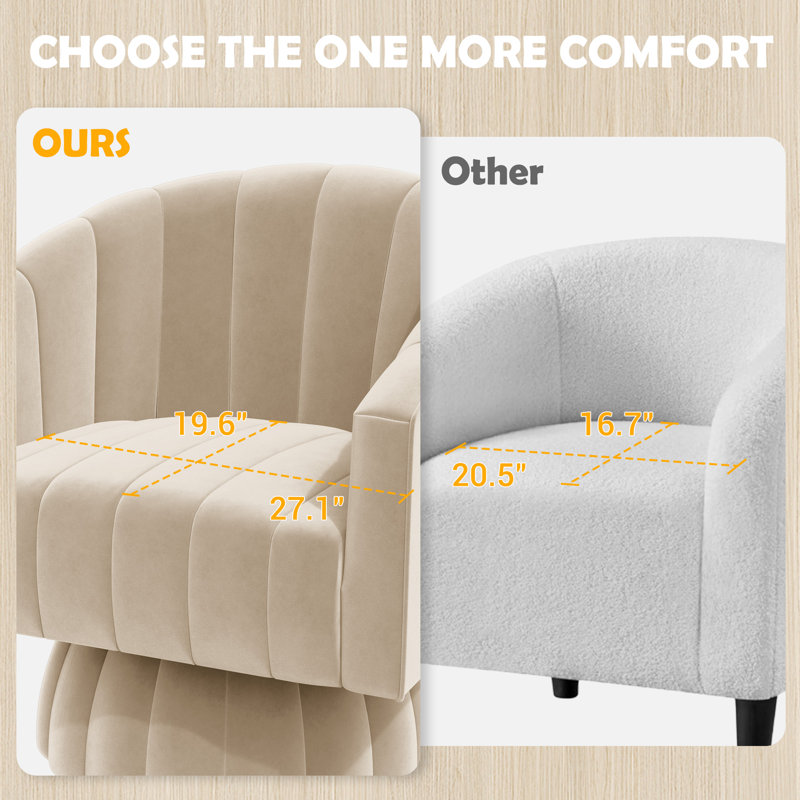 Fauteuil pivotant rembourré surdimensionné, Polyester beige