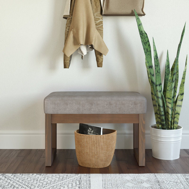 Milltown Ottoman Bench with Upholstered Seat and Solid Wood Frame, 27" W, Distressed Gray Taupe