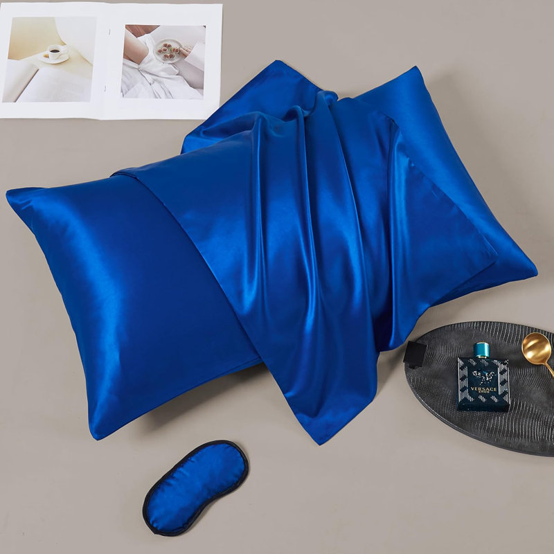 Ensemble de taie d'oreiller en soie et masque de sommeil en soie, Taies d'oreiller pour grand lit, Marine