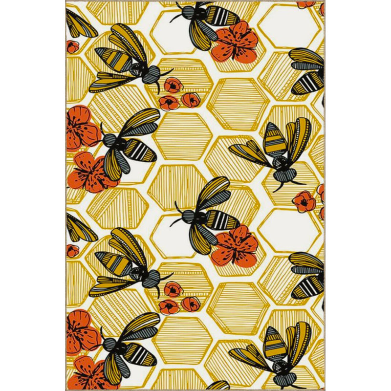Tapis jaune hexagonal lavable à la machine, Rectangle 2 pi 6 po x 4 pi 11 po