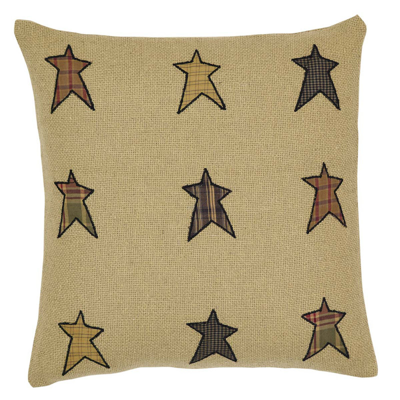 16" Tan Burlap Cotton Star Applique Pillow Set