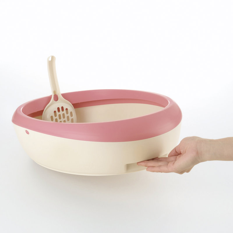 Salmon Pink and White Plastic Top Open Cat Litter Pan