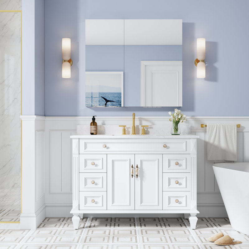 Armoire à pharmacie de salle de bain à fixation en surface ou encastrée l 40 po x H 36 po avec miroir et tablettes réglables
