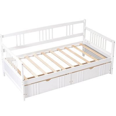 White Twin Daybed With Two Functional Drawers - Meets Various Needs Size Made Of Solid Wood For A Stylish And Bedroom
