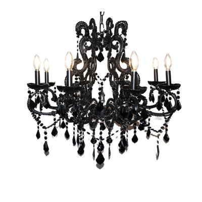 Lustre en cristal noir transitionnel 8 lumières