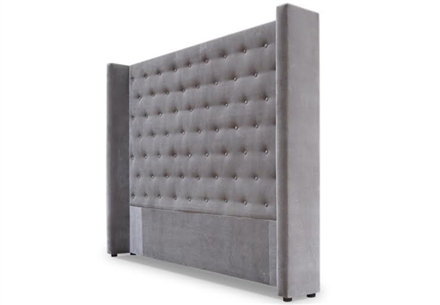 Bren Upholstered Wingback Headboard, Queen, Bella Pearl Performance Velvet, Brown Mahogany