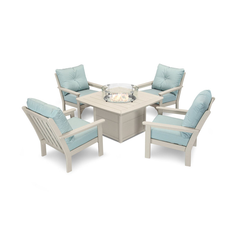 Vineyard 5-Piece Conversation Set with Fire Pit Table, Spa, Sand