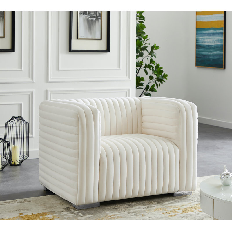 Fareid Velvet Armchair, Cream Velvet