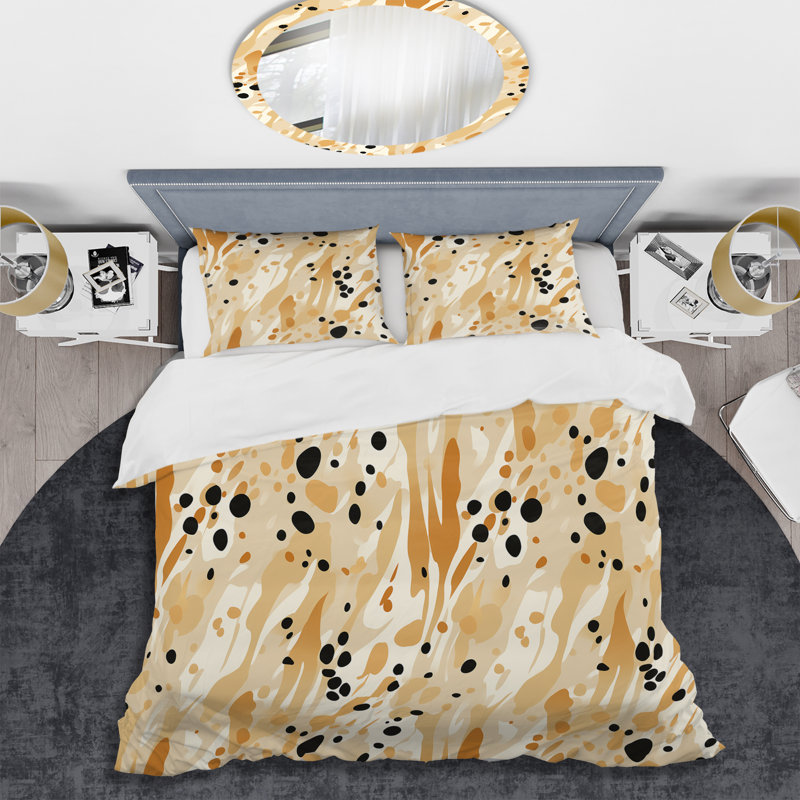 Beige Sphinx Spots V - Ensemble de housse de couette abstrait, Housse de couette simple + 1 taie décorative stan