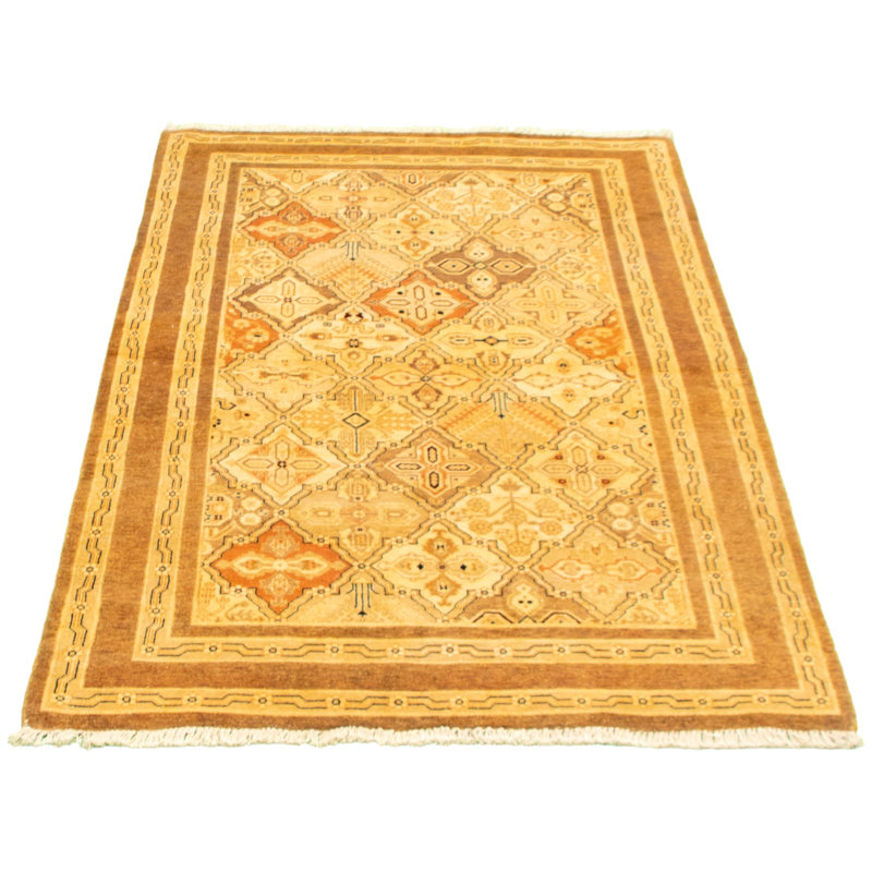 Tapis décoratif en laine noué à la main de conception persane et unique noué à la main new age paki 18/20 jaune clair 4 pi 1 po x 6 pi 4 po