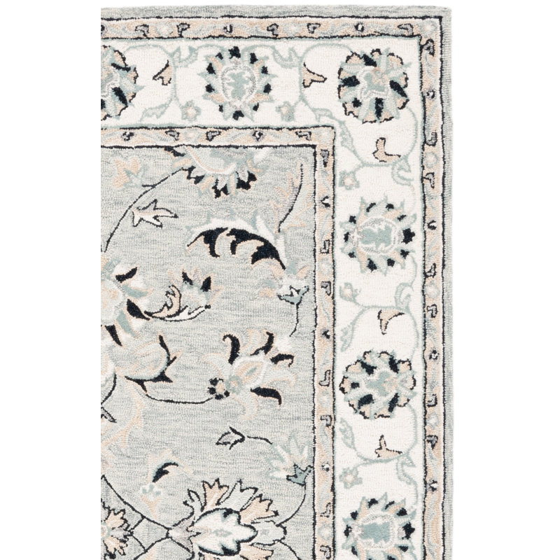 Calei Micro-Loop Hand Tufted Wool/Cotton Oriental Rug in Light Gray/Ivory/Black, Rectangle 8' x 10'