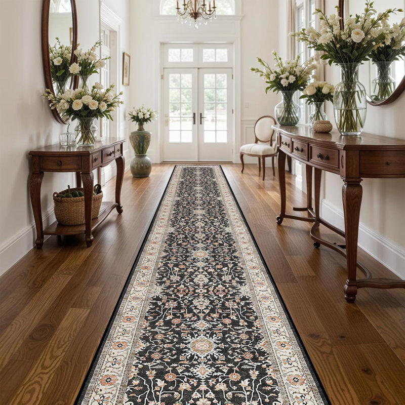 Washable Hallway Rug - Rug Kitchen Rugs and Mats Non Skid Washable Waterproof Carpet for Living Room Bedroom Bathroom (Black)