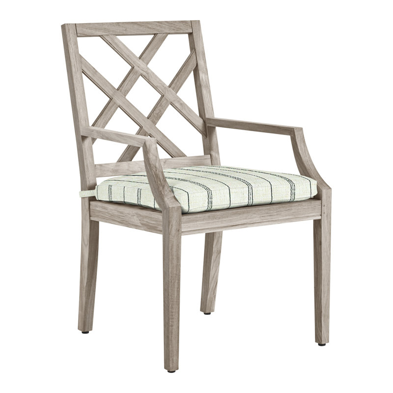 Haley Patio Dining Armchair with Cushions, Oyster Teak, No Welt, Paper Sky