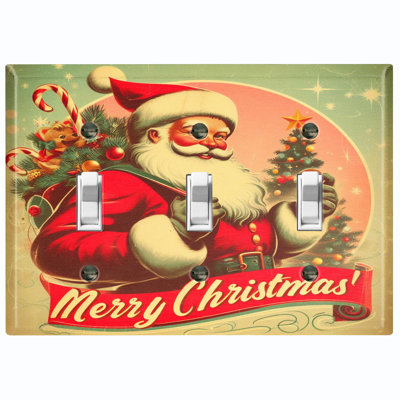 Merry Christmas Santa Claus Nature Themed 3 - Gang Toggle Light Switch Standard Wall Plate