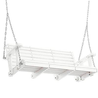 Balancelle en bois de 4,5 pi, balancelle de patio pour cour et jardin, capacité de charge élevée améliorée de 880 lb, banc de balançoire robuste avec chaînes suspendues pour l'extérieur, blanc