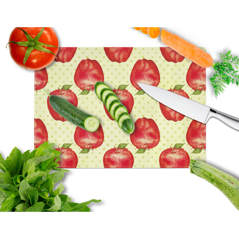 Caroline's Treasures Tempered Glass Watercolor Apples and Polkadots Cutting Board