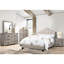 Lit double transitionnel avec lit rembourré en tissu d'ameublement, lit de chambre brun et cadre en bois massif, tête de lit arquée