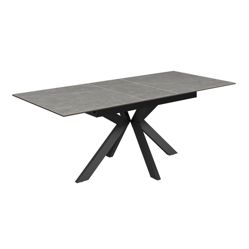 Extendable Metal Base Dining Table, 75cm H x 160cm L x 90cm W, Matt Grey