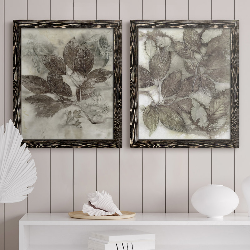 Dogwood Leaves II - Ensemble de 2 peintures sur toile encadrées, Toile avec cadre noir, H 20 po x l 17 po x P 1 po