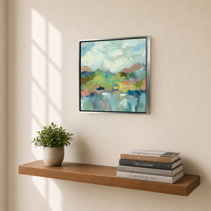 «Abstract Lakeside» par Silvia Vassileva - impression sur toile, 28" H x 28" W, Silver