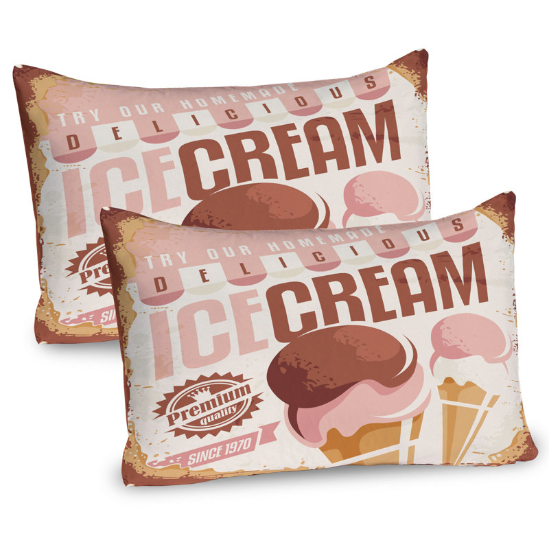 Ensemble de 2 taies décoratives crème glacée Ambesonne chocolat rétro rose pâle Pop Art, H 20 po x l 30 po