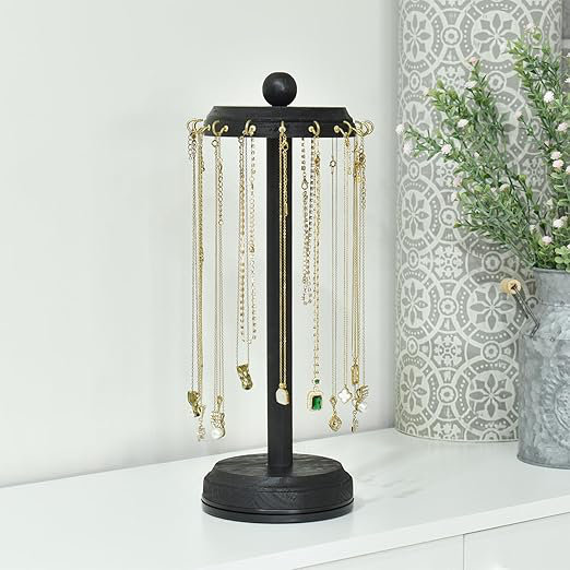 Suzile 3-Piece Rotating Jewelry Display Stand - 2 Tier & 3 Tier Earring Necklace Holder With Hooks, White Metal - View #12