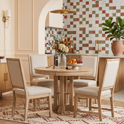 Ensemble de salle à manger rond extensible 5 pièces avec 4 chaises rembourrées et piètement en X en bois