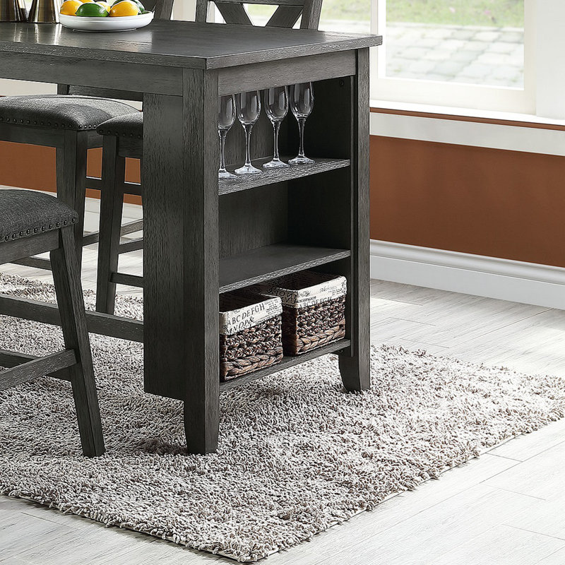 Table de salle à manger rectangulaire à hauteur de comptoir en bois avec rangement en noir, Grey Wash, Grey Wash