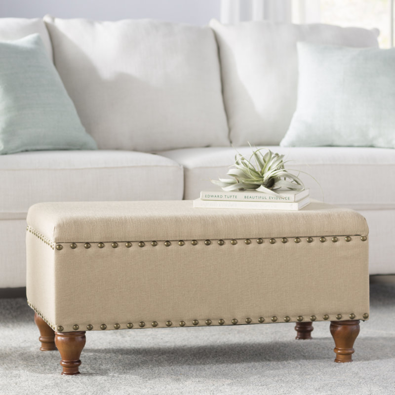 Griffiths Polyester Blend Upholstered Storage Bench, Natural Light Tan, 16.75" H x 35.5" W x 19.5" D