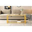 Table basse en verre de luxe moderne avec structure en métal doré, table basse rectangulaire avec tablette de rangement inférieure, table de centre Art déco pour le salon-225751367