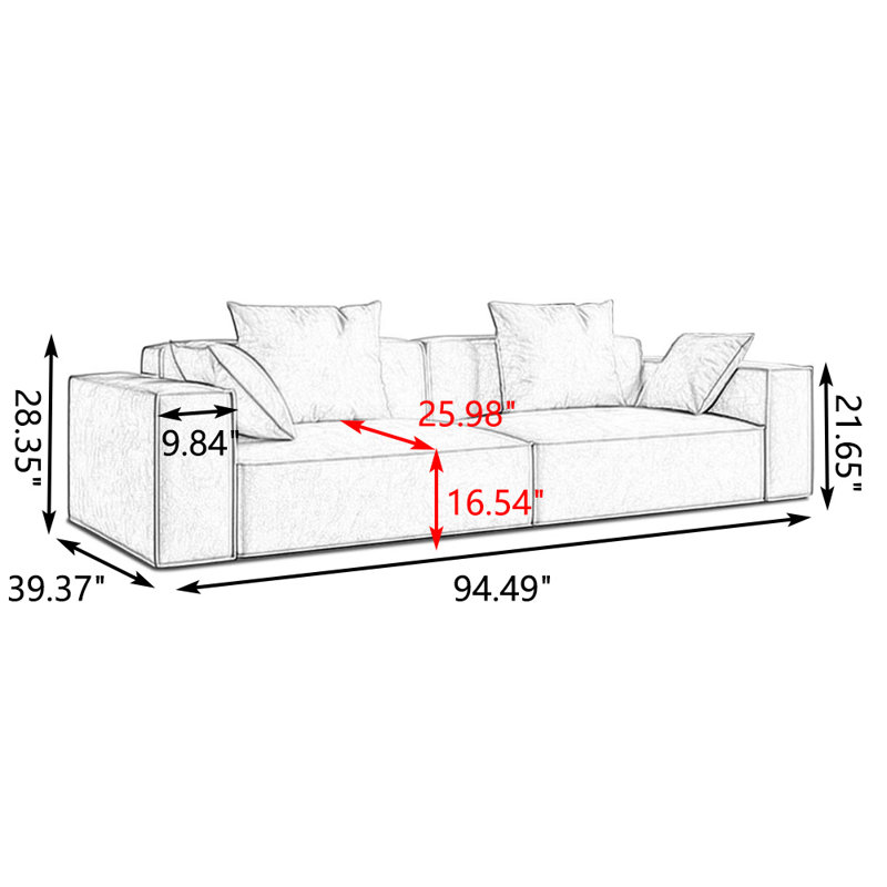 Coussin modulaire 100% polyester, H 28,35 po x l 94,49 po x P 39,37 po, Gris clair, 3