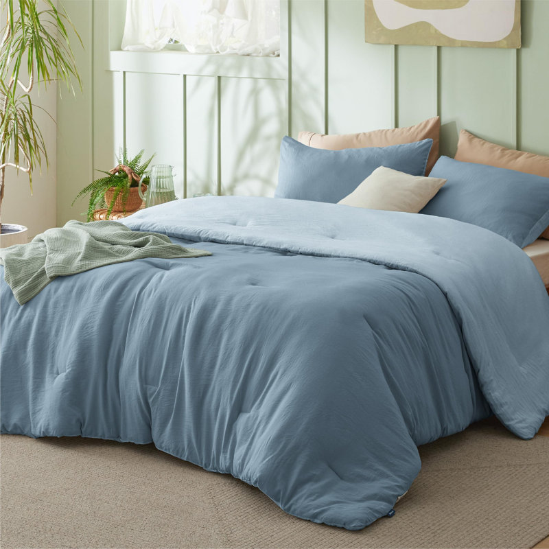 Bedsure Reversible Prewashed Comforter Set, Queen Comforter + 2 Standard Pillowcases, Mineral Blue/Sky