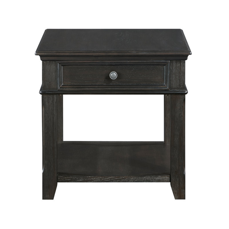 Table de bout en bois classique pour le salon avec tiroir, tablette et ports de chargement, finition gris anthracite | Idée de cadeau
