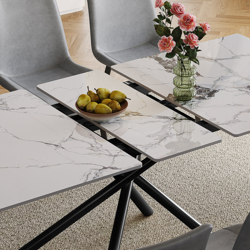 Dining Table Set, Rectangle Expandable Dining Table With Retractable Leaf For Small Apartments, Kitchen, Black