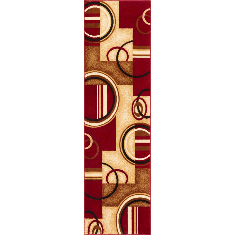 Carlei Arcs & Shapes Red Modern Rug, Runner 2'3" x 7'3"