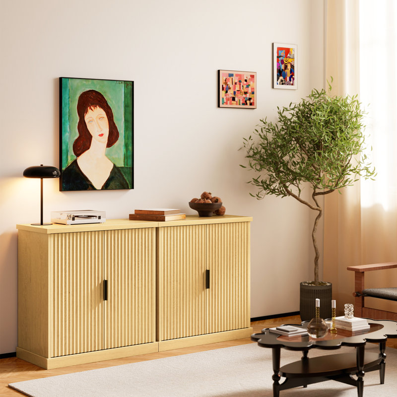 Buffet, buffet, console avec tablette réglable, portes cannelées