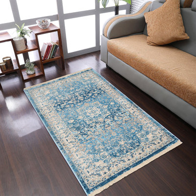 Chauncy Washable Rugs Area Rugs for Living Room, Wool Rugs for Bedroom, Dining Room, Non Slip, Low Pile Vintage Rug Indoor -MACHINE MADE POLYESTER AREA RUGS - Rectangle, Blue Color, Oriental Design, Low Pile