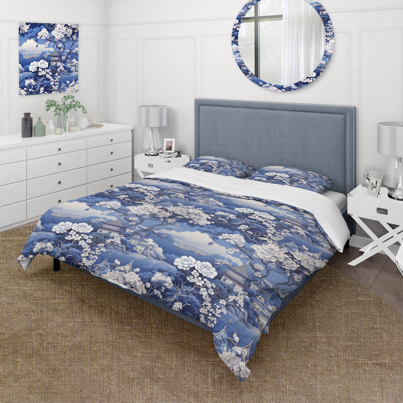 Cobalt Chinoiserie Garden Victorian Pattern I Bedding, Housse de couette pour très grand lit et 2 très