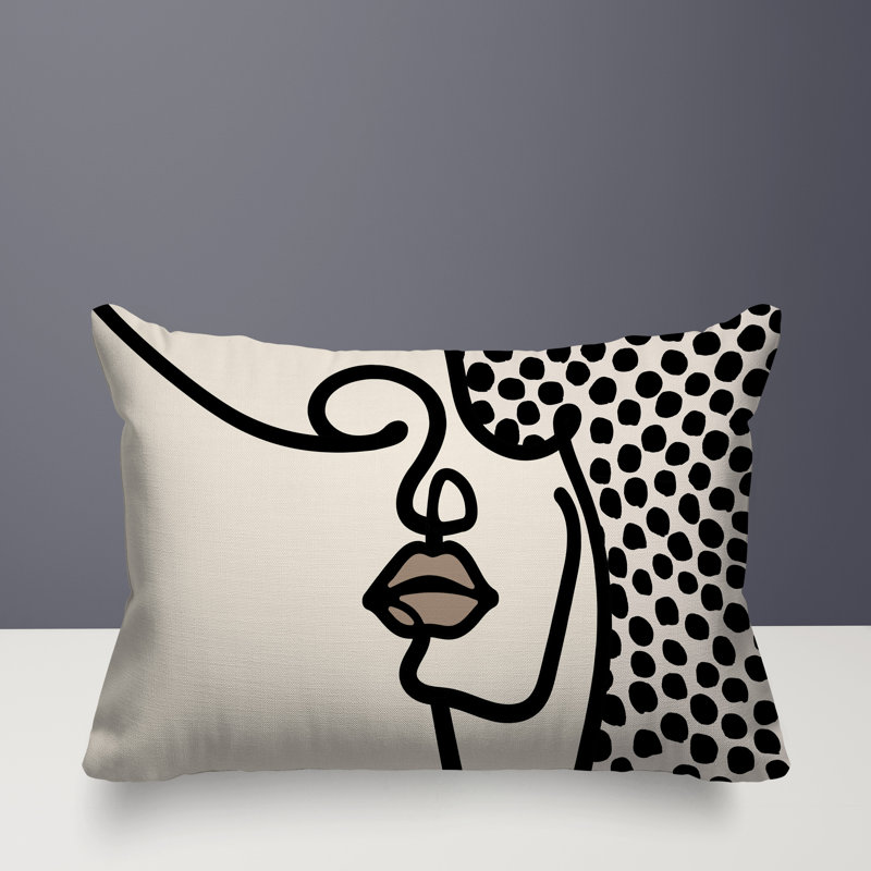 Coussin lombaire réversible intérieur / extérieur Jai Abstract, H 18 po x l 25 po, Blanc cassé / blanc