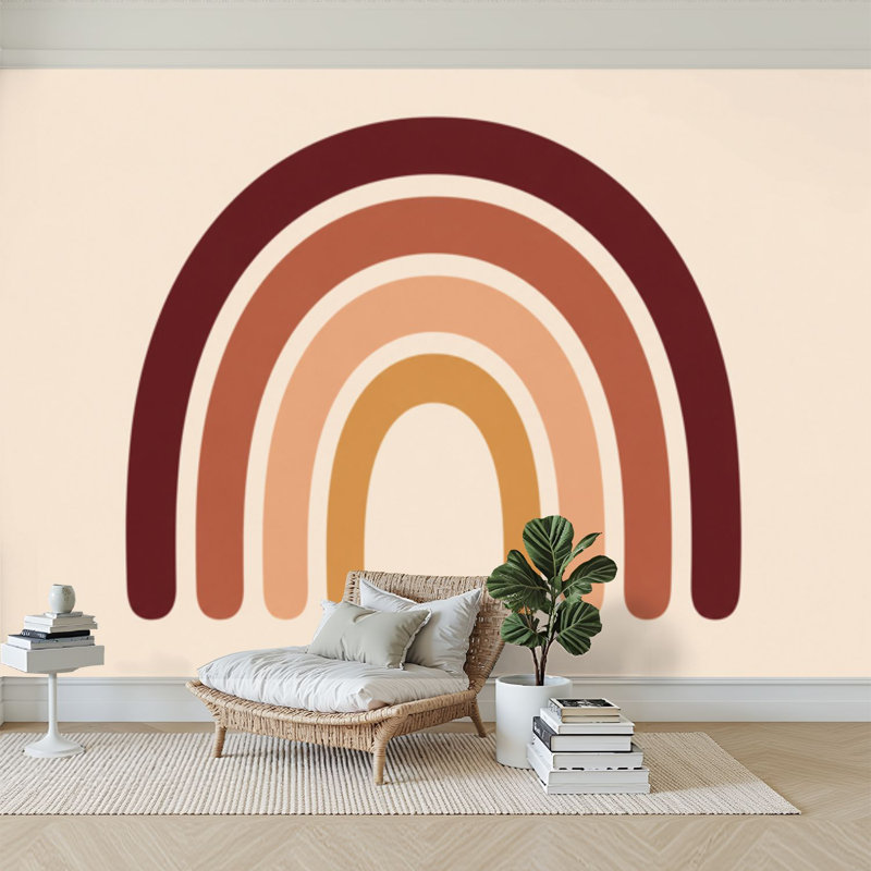 Papier peint adhésif peler et coller Boho arc-en-ciel Imprimé arc-en-ciel de couleur neutre Papier autocollant amovible pour décoration murale H 100 po x l 144 po