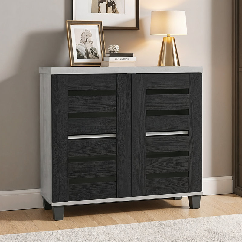 Millan Crete Lismore 12 Pair Shoe Storage Cabinet, Black/Dusty Gray Oak