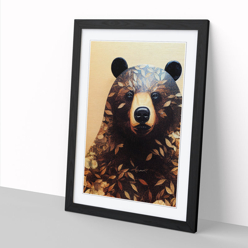 Bear Decoupage - Single Picture Frame Print, 34cm H x 25cm W, Walnut Framed
